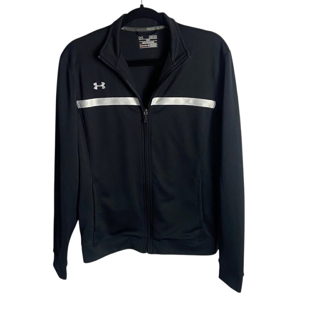 Under Armour Women's Size M Knit Warm Up Full Zip Sweatshirt Black White Loose